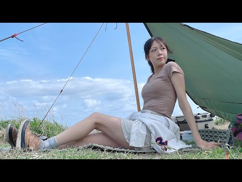 テントなし 暴飲暴食 焚き火手羽先キャンプ / Binging Camping with non tent, Bonfire Chicken wings, Japanese camping girl