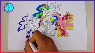 Coloring Pages MY LITTLE PONY 4 Princesses/How to color My Little Pony/Easy Drawing Tutorial Art🦄art