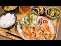 【夜ごはん】生姜焼き＆キュウリの酢の物＆スナップエンドウのツナ和え＆大根の味噌汁