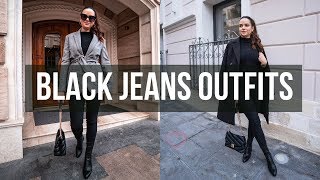 HOW TO STYLE BLACK JEANS | WINTER OUTFITS WITH BLACK SKINNY JEANS - YouTube