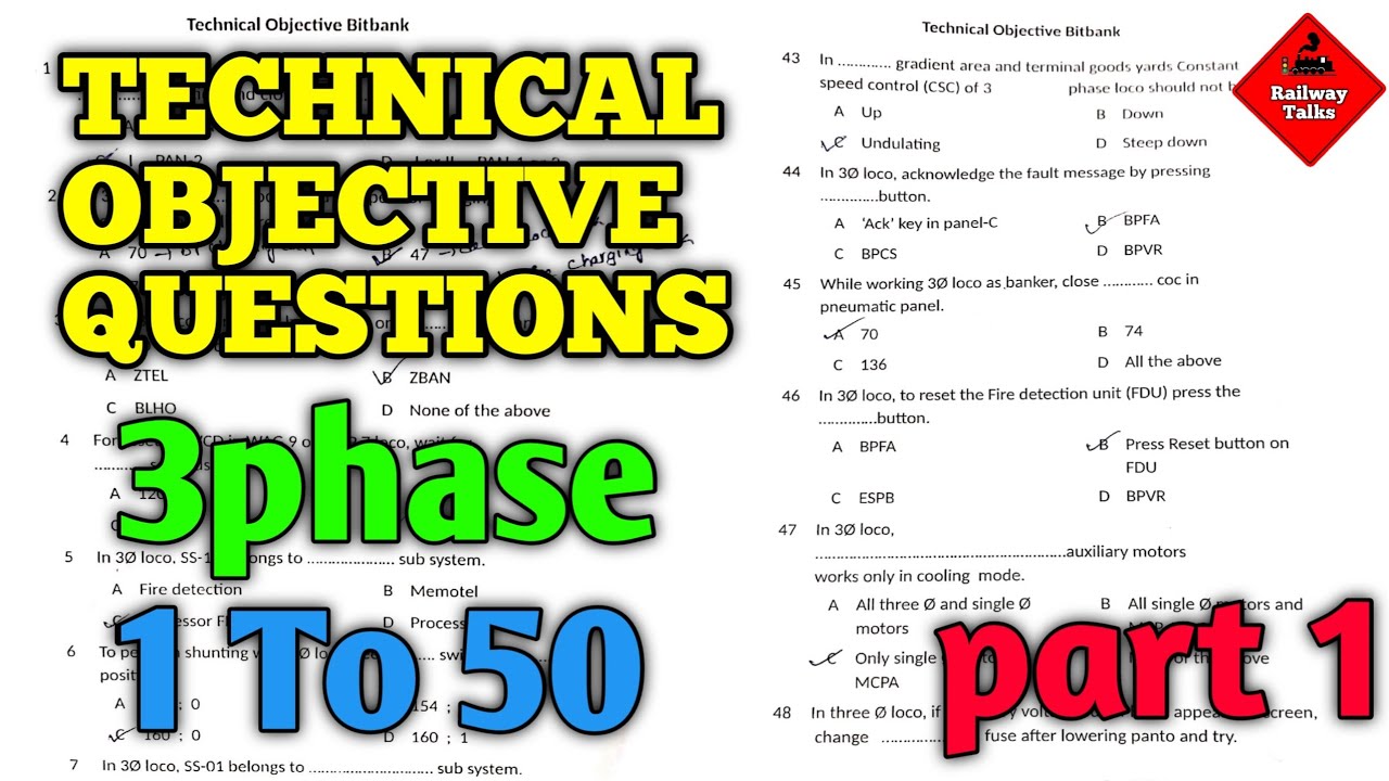 Technical Objective Questions Ans | 3phase questions 1 to 50 | Railway Talks | part 1