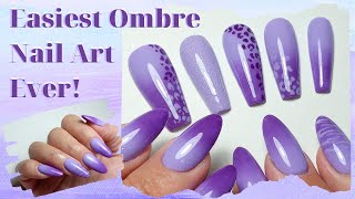 The Most Easiest Way to Ombre Nails - Purple Ombre Nail Art + Bubble Technique 💜💖