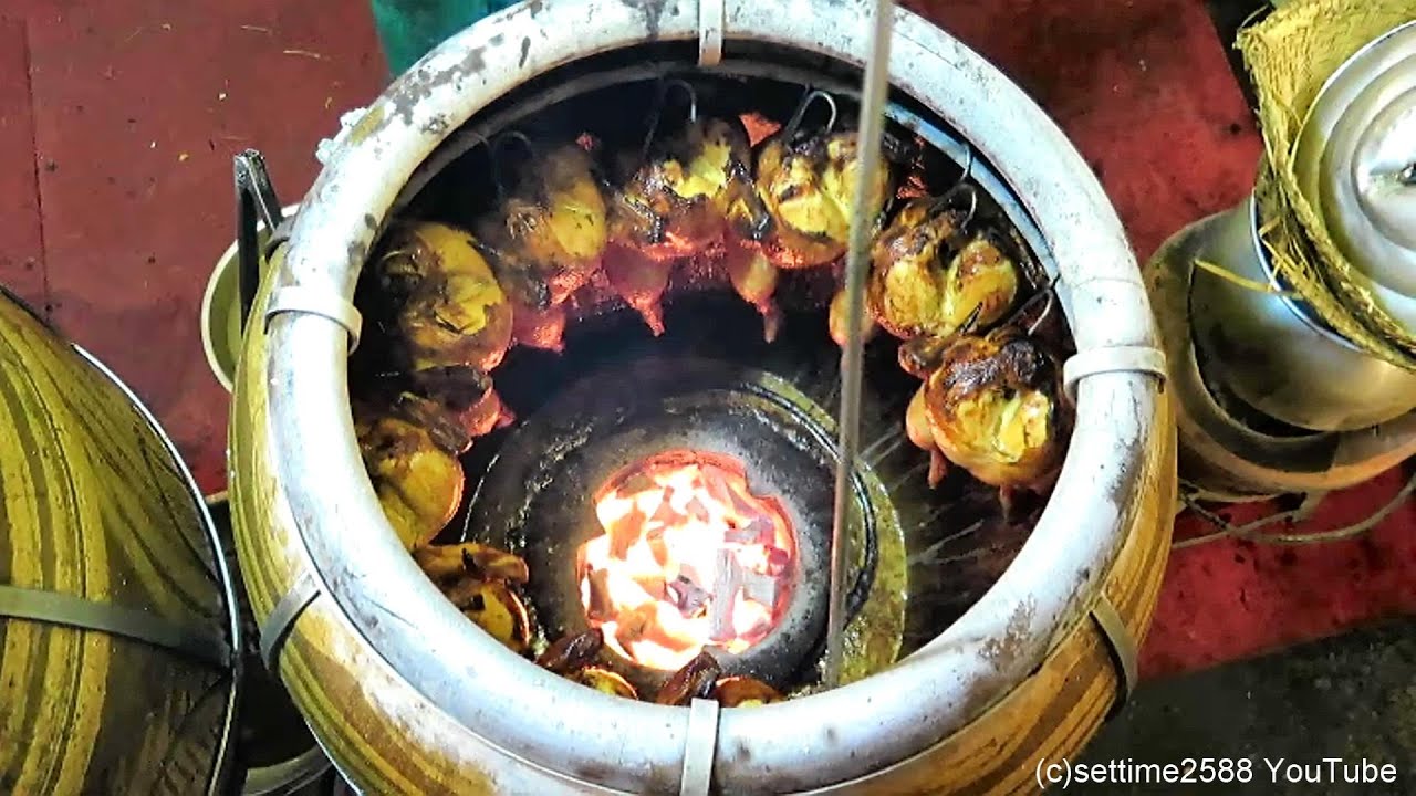 Bangkok Street Food. Roasted Chicken in Charcoal Oven. Thailand YouTube