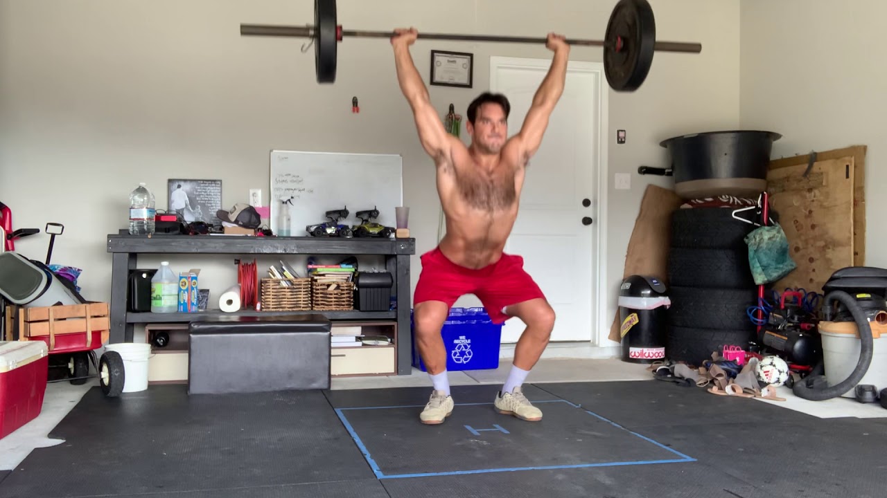Jumping air squats 135lb bar overhead YouTube