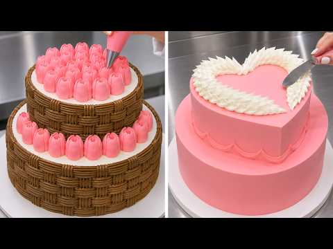 Top 89 So Easy Cake Decorating Ideas | Stunning Pink Flower Basket & White Feather Buttercream Cake