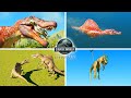 JWE3 Indominus Rex vs Spinosaurus Hunting Sheep and Battle Tyrannosaurus Rex