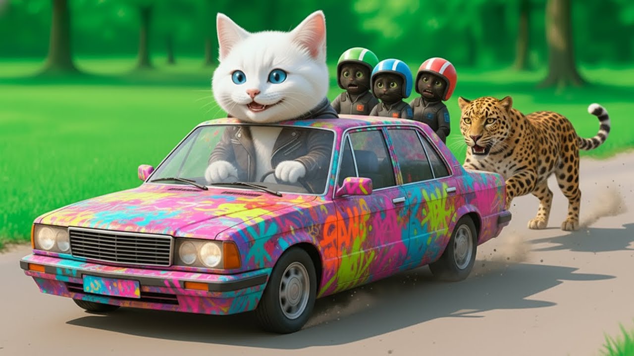 White Mama Cat Saves Bus from Broken Bridge | Monkey Excavator Accident Cartoon for Kids