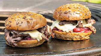 Juicy Homemade Burger with Steak and Cherry Sauce