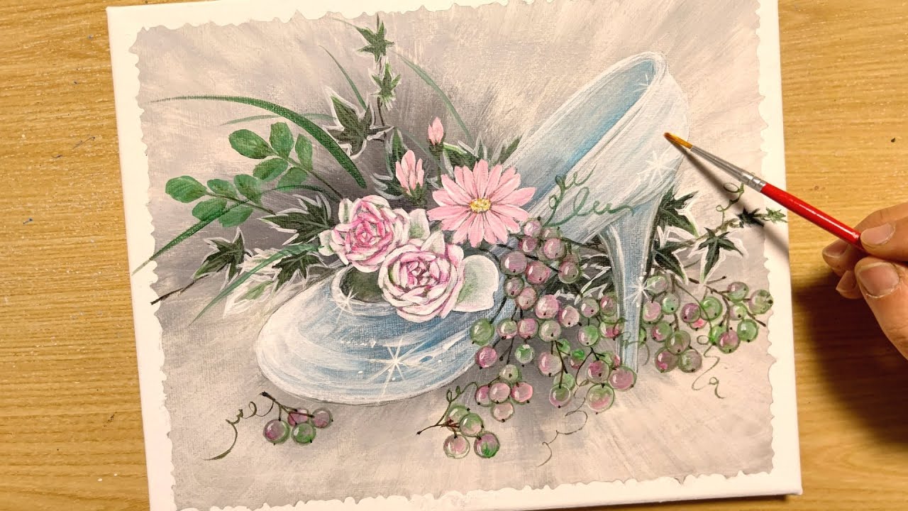 How to draw glass shoes with acrylic paint / Simple acrylic