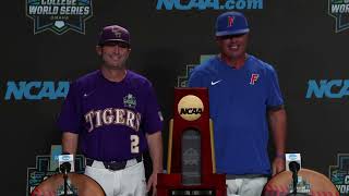 LSU Jay Johnson and Florida Kevin O&#39;Sullivan handshake before CWS National Championship series