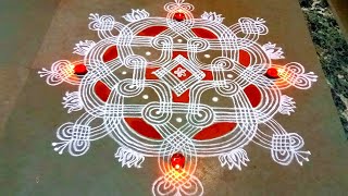 Karthika Masam Special |Padi kolam with kavi | easy rangoli with Deepam| Pandaga Muggulu -24