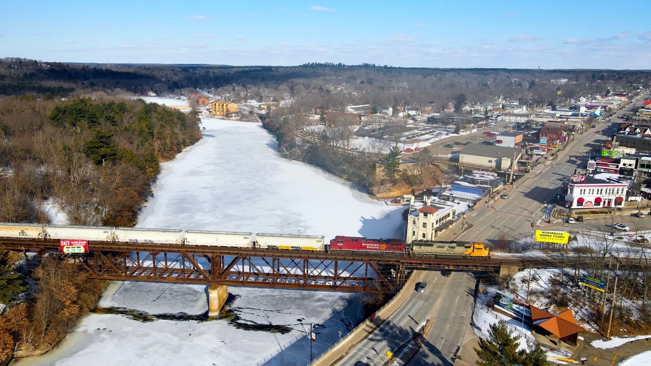 CP Tomah Subdivision drone views around the Wisconsin Dells with NS