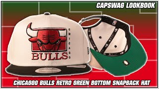 Retro Chicago Bulls White/Black GREEN Bottom Snapback Hat | Chicago Bulls Green Brim 950 Cap