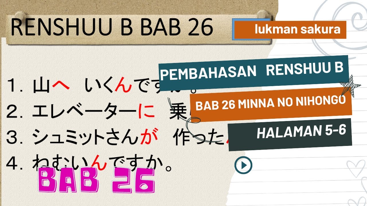 LENGKAP !! RENSHUU B BAB 26 MINNA NO NIHONGO 2