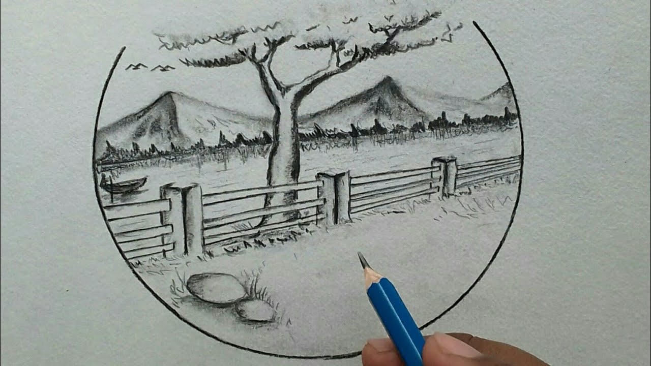 How to draw beautiful scenery of nature for beginners / easy ...