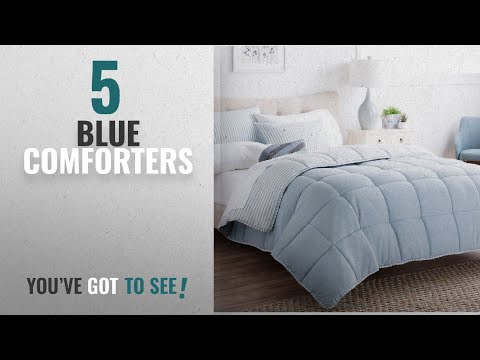 top-10-blue-comforters-[2018]:-brookside-striped-chambray-comforter-set---includes-2-pillow-shams
