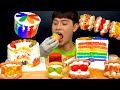 ASMR 딸기생크림케이크🎂 치즈파레트케이크 대왕뚱카롱 조개카롱 먹방~!! Strawberry Cake Rainbow Cheese Cake🌈 Big Macaron MuKbang!