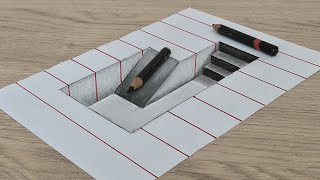 3D Drawing Easy Stairs Illusion On Paper