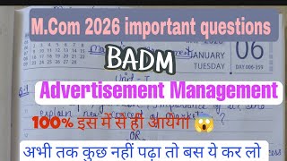 Advertising Management Important Questions of Mcom final year 2026 #rajasthanuniversity #commerce