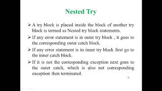 Video 31 Nested try User defined Exceptions in Java