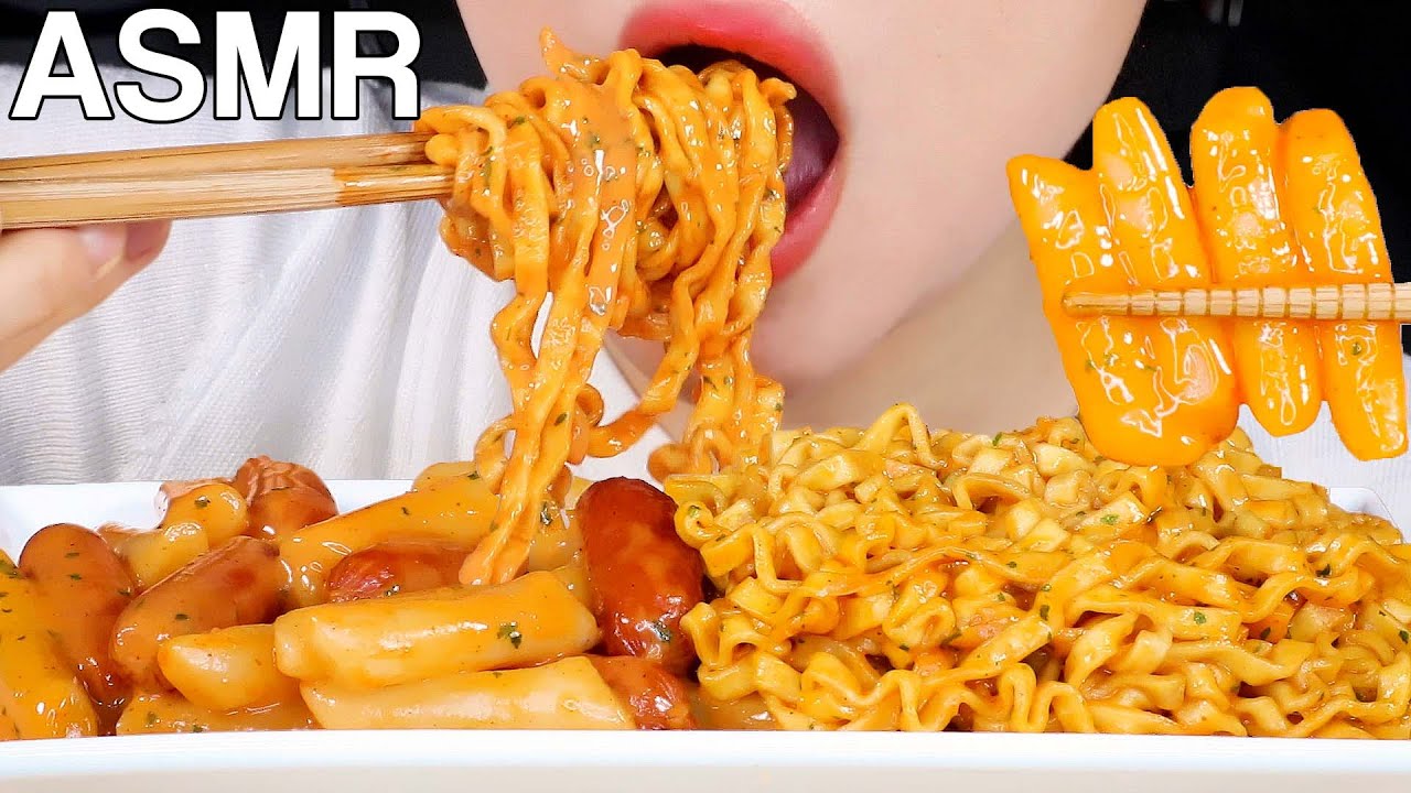 ASMR Carbo Fire Noodles & Tteokbokki 까르보불닭볶음면, 까르보불닭떡볶이 먹방 Eating Sounds Mukbang