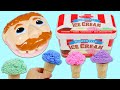 Feeding Mr. Play Doh Head Play Foam Ice Cream Scoops and Surprise Toys Opening!