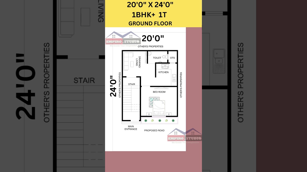 20 x 24 feet house plan with one bed room, 20 by 24 makan ka naksa 