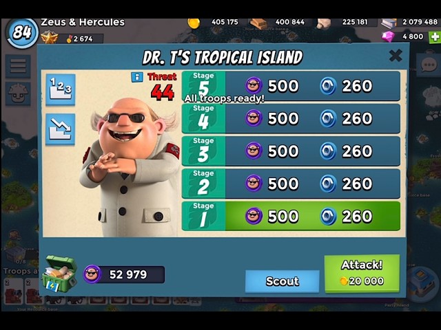 Boom Beach: Dr. T. Tropical Island Speed Run Strategy for Max