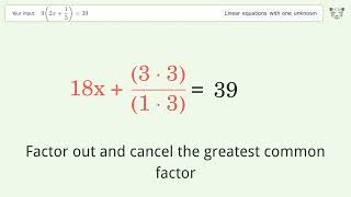 Linear equation with one unknown: Solve 9(2x+1/3)=39 step-by-step solution