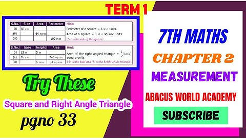 7th Maths Term 1chapter 2 Measurements TryThesepgno 33Square,Right Angle Triangle#abacusworldacademy
