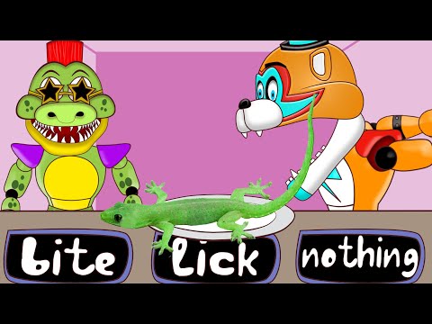 Montgomery Gator Vs Freddy FNAF 9 in  Bite Lick or Nothing Challenge