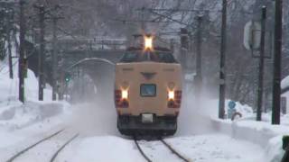 臨時特急『雷鳥』８９号 雪天の南今庄駅を通過