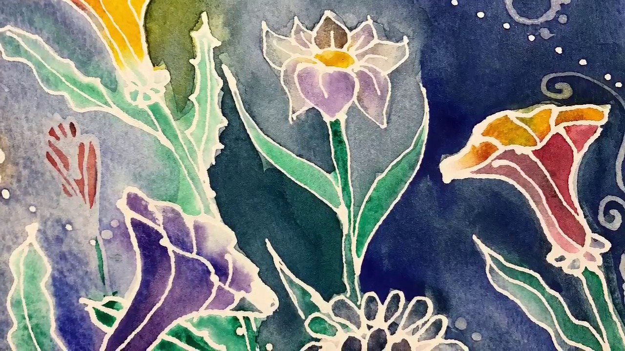 lovespringart2017 watercolor Batik Flowers YouTube