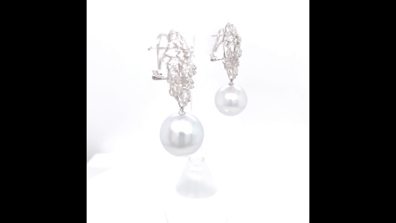 18kt White Gold Diamond & Pearl Earrings