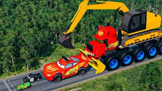 Big & Small McQueen & Police Car vs Zombie Mack, Giant Speed Bumps Downhill Race – BeamNG.drive screenshot 5