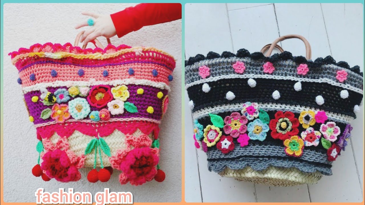 French & Spanish crochet flowers applique shoulder bags/tote bags