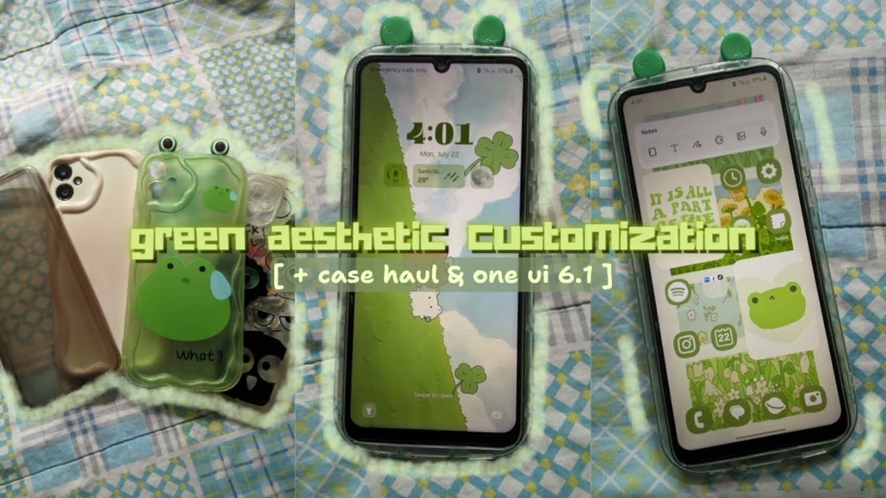 green aesthetic customization 🍵 | galaxy a05 [ case haul + one ui 6.1 ]