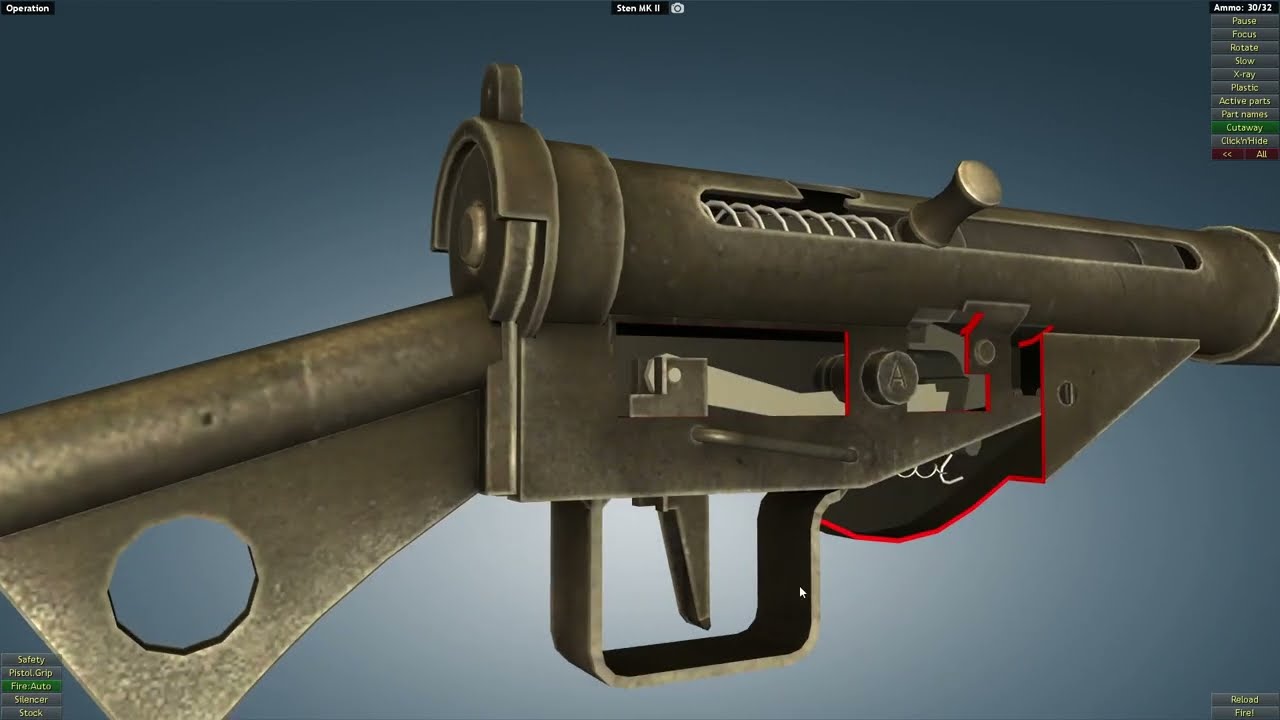 World of Guns] Sten MK II – Virtual Disassembly, Assembly