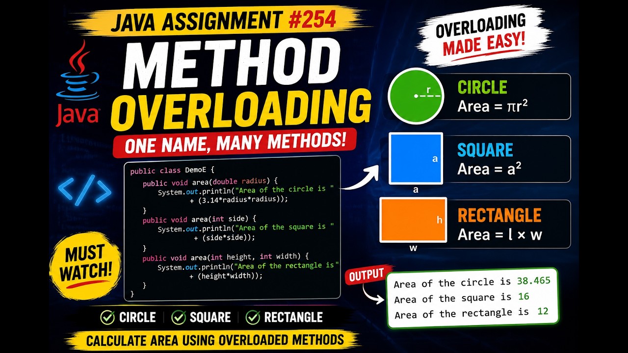 254. Java Assignment - Method Overloading (Selenium Java 2026) - YouTube