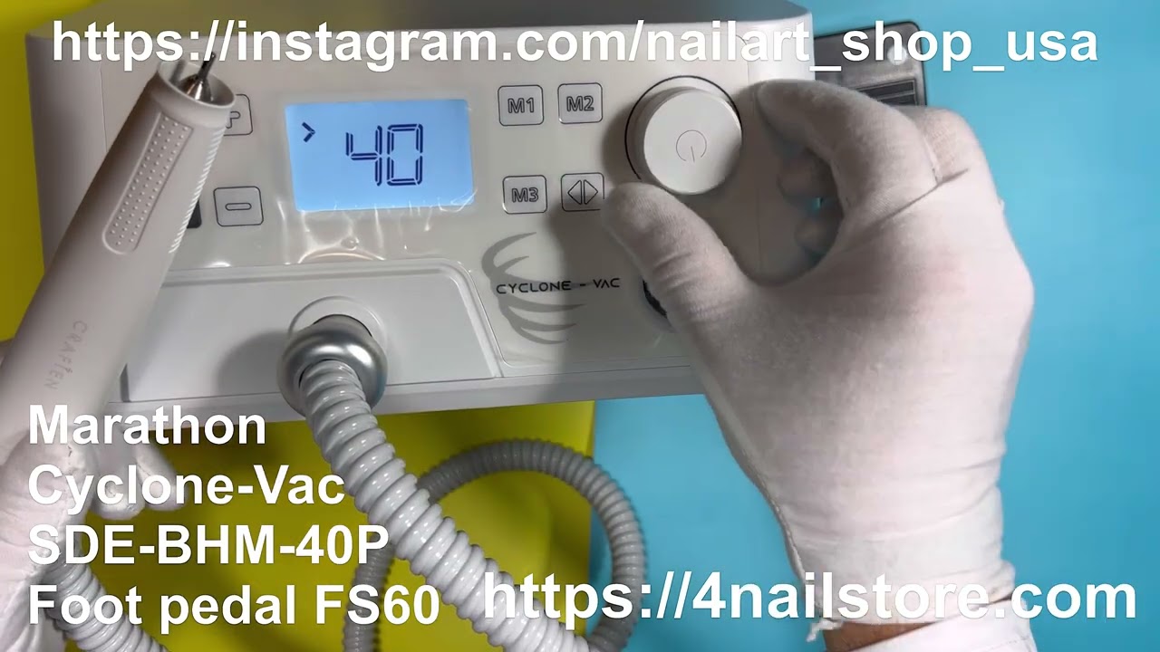 Saeyang Marathon Cyclone-VAC + SDE-BHM-40P Handpiece + FS60 Turning On | 4nailstore.com