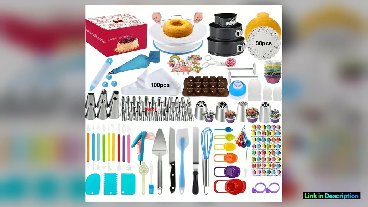 390Piece Silicone Bakeware Set Cake Decorating Kit with 3 Springform Pans 360 Rotating Turntable