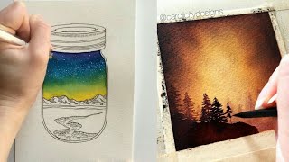 drawing watercolor paint space galaxy starry sky leaves and other рисования акварелью рисуем космос