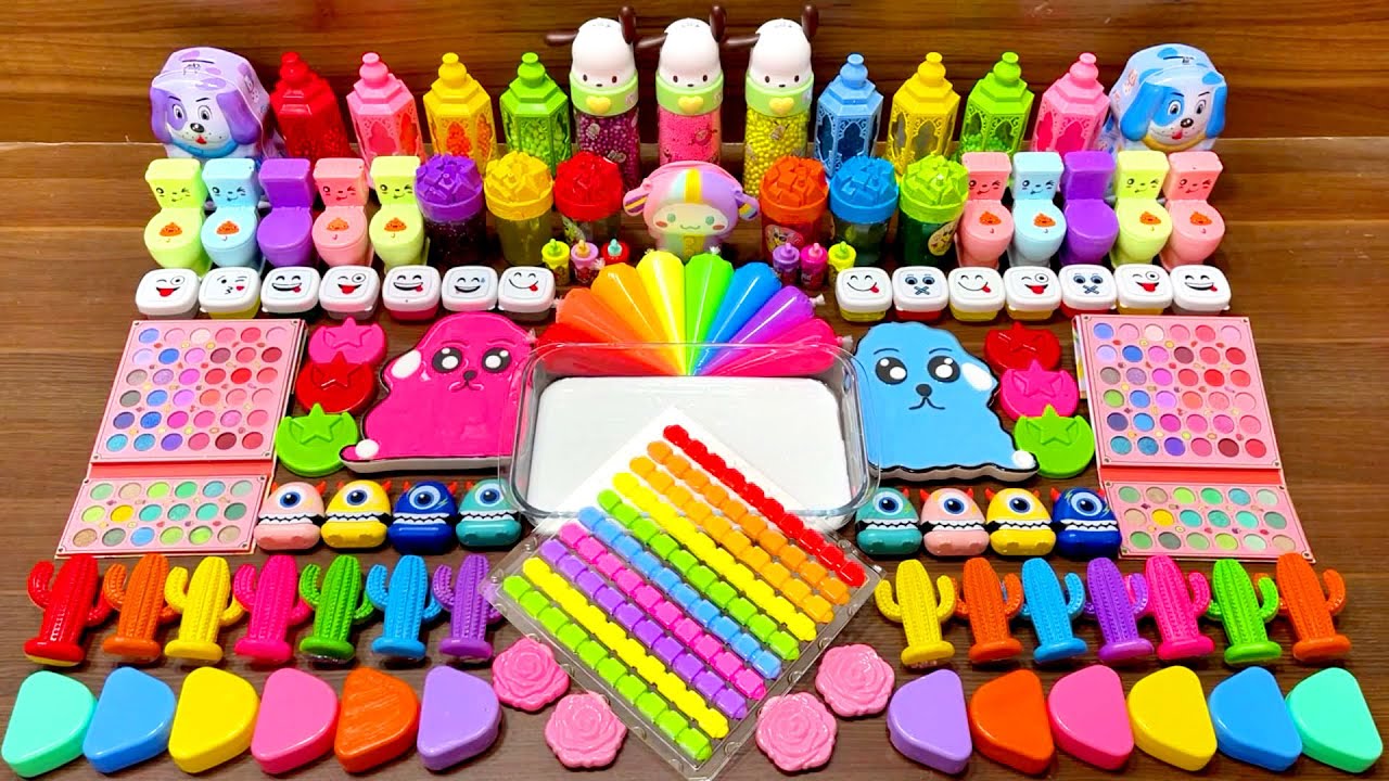 COLORING PIPING BAGS DOGS | Mixing random into Glossy Slime I Relaxing slime videos