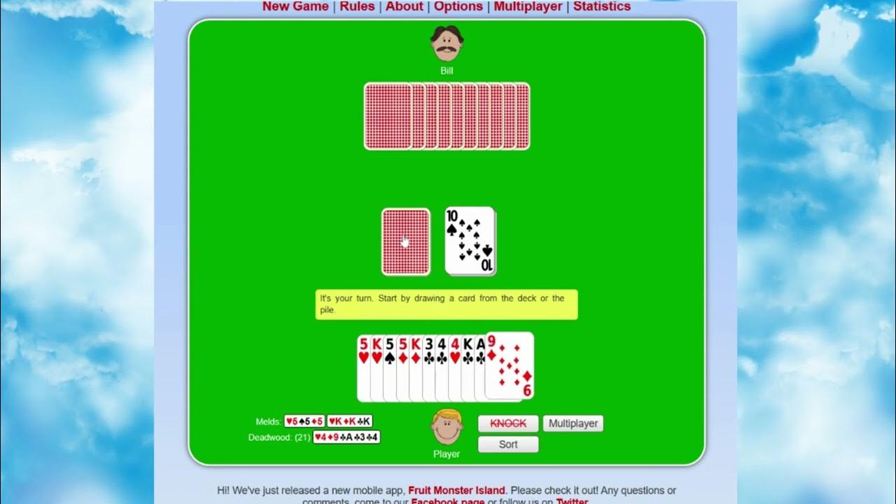 Gin Rummy Game Play Cardgames.io Opponent Bill YouTube