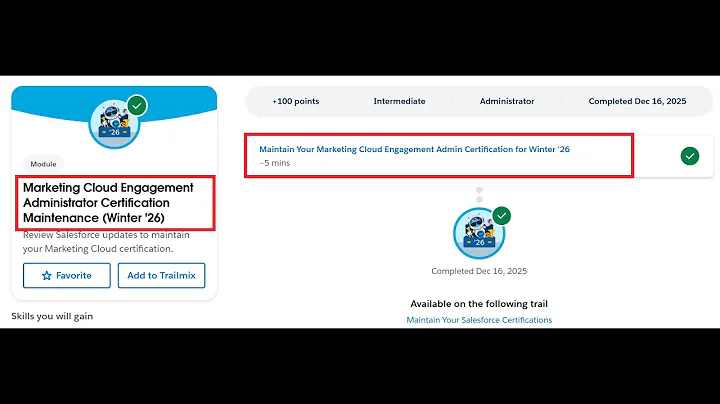 Marketing Cloud Engagement Administrator Certification Maintenance (Winter '26) | Salesforce