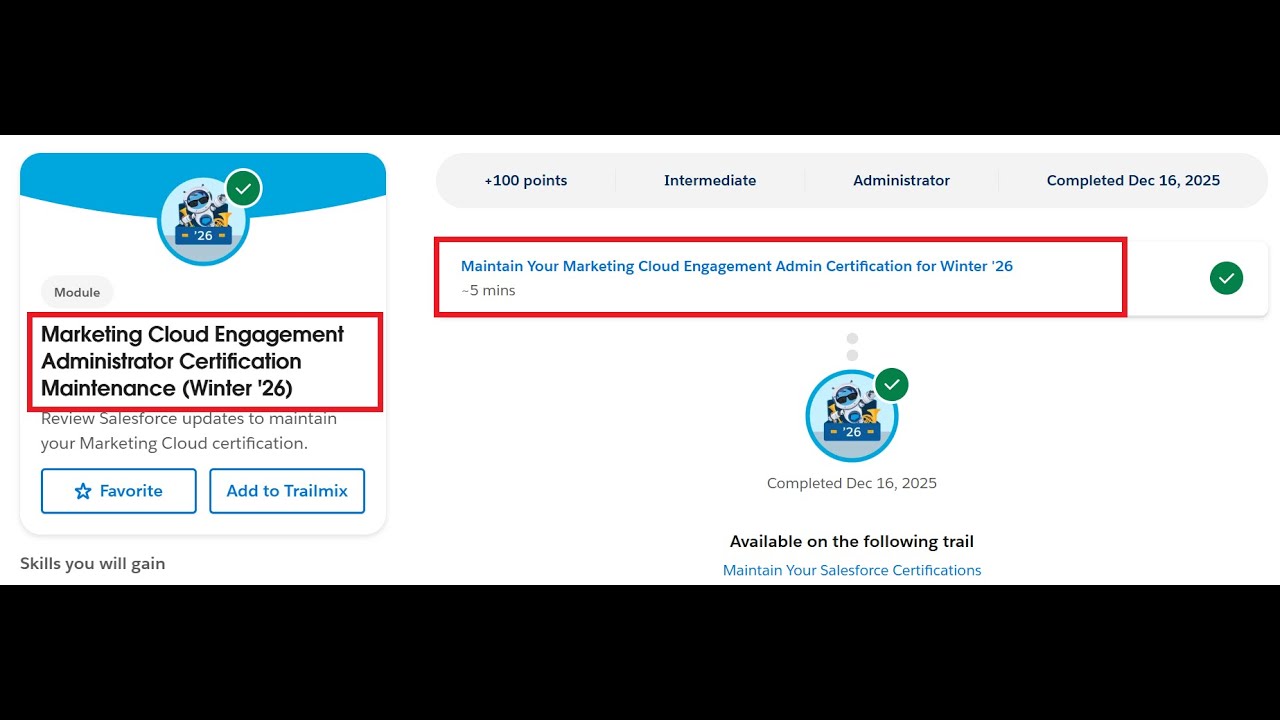 Marketing Cloud Engagement Administrator Certification Maintenance (Winter '26) | Salesforce