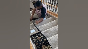 Installing Stair Treads (Rugs) || DIY || double sided carpet rug glue works amazingly