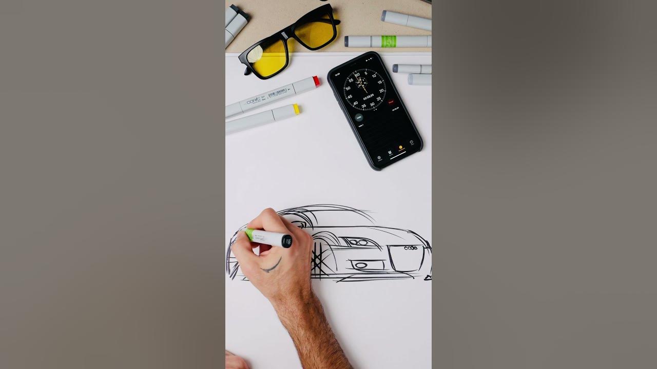 How to Draw Sports Car with Colored Pencils and Markers 