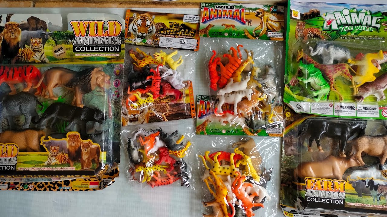 Unboxing Mainan Binatang Singa, Kuda, Jerapah, Badak, Harimau, Singa, Zebra, Lembu, Banteng, Sapi