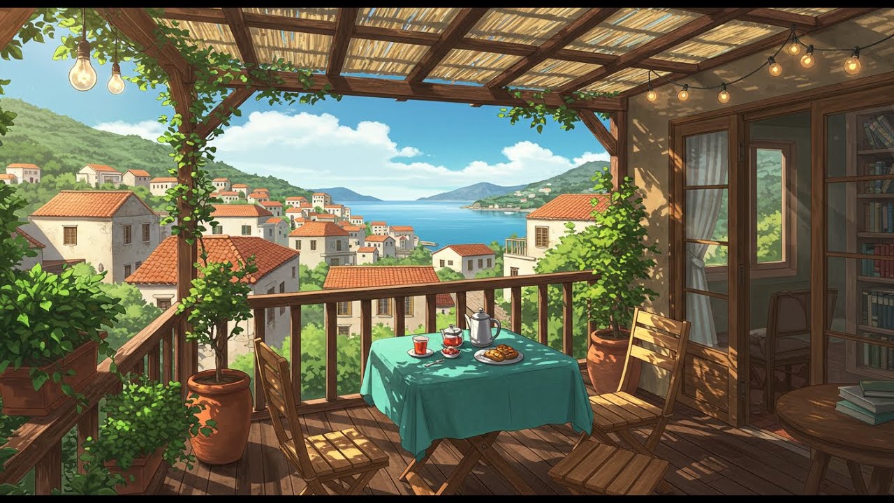 Italian Coast Café View 🍃 Calm Morning with Tea & Nature Sounds
